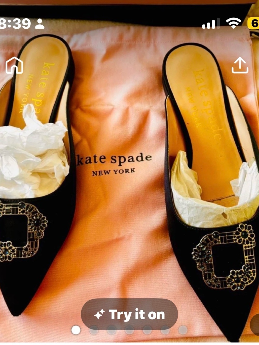 kate spade navy blue Embellished Pointed-Toe Slip-On Mules size 10 in KS box